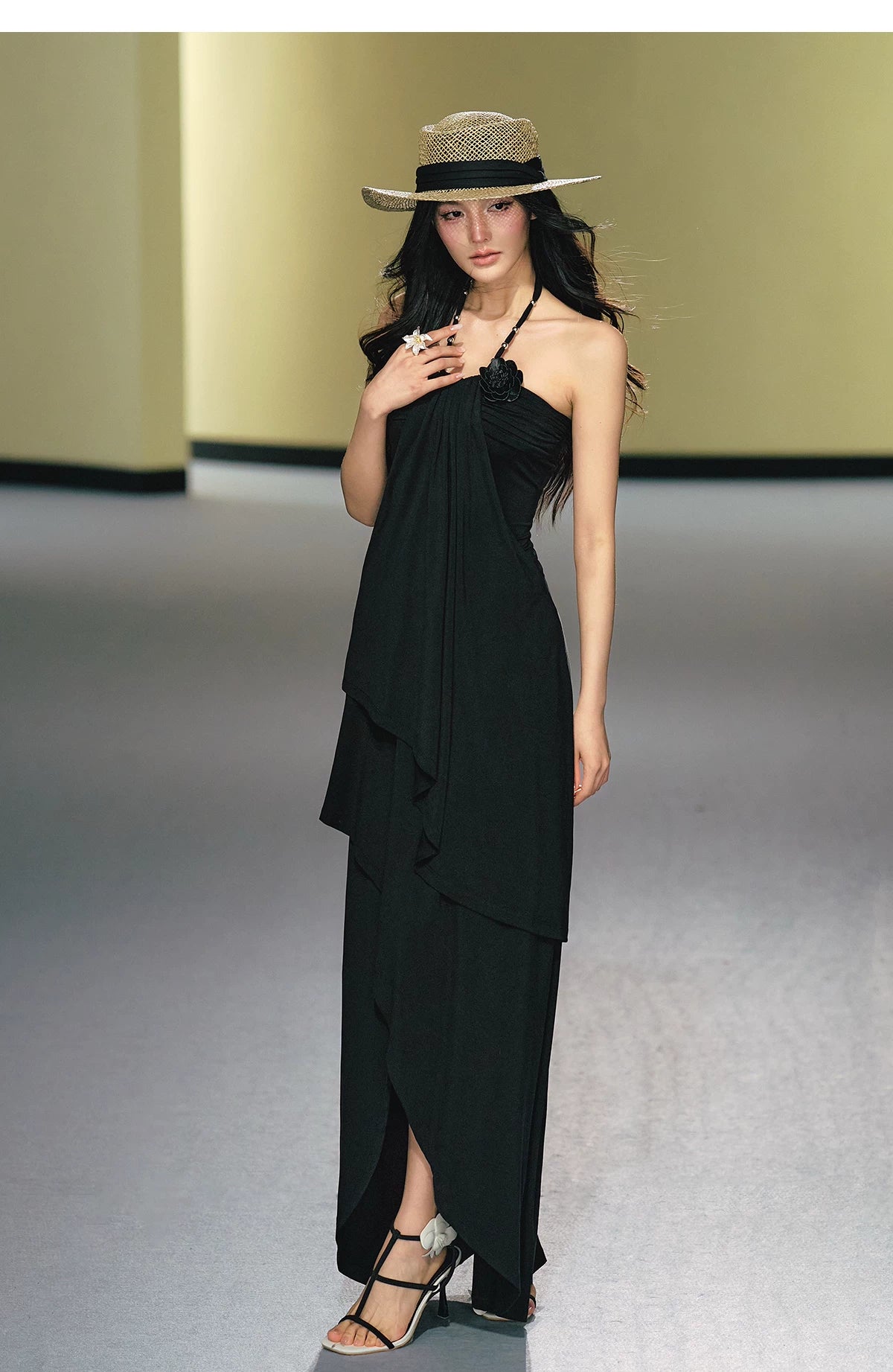Blush Layered Halter Draped Maxi Dress