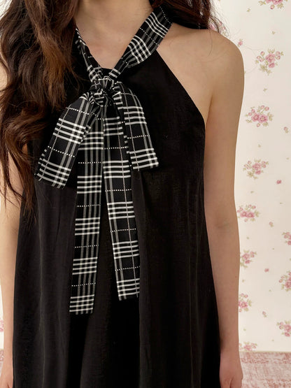 Vintage Plaid Halter Ruffle Dress
