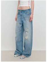 Light Blue Ripped Low-Rise Jeans - CHINASQUAD