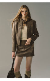 Suede Moto Jacket & Skirt Set - CHINASQUAD