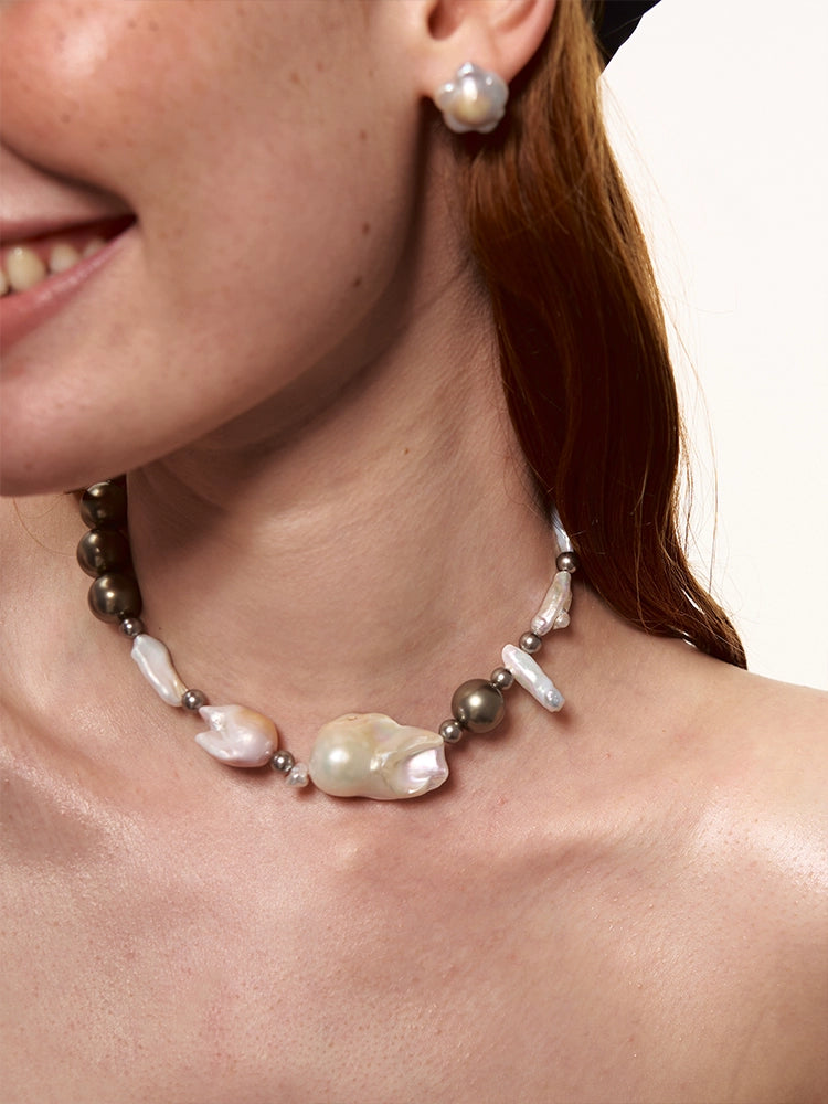 Natural Irregular Baroque Pearl Patchwork Necklace