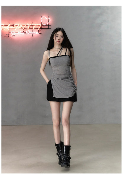 Gray &amp; Black Wool Blend Camisole Dress