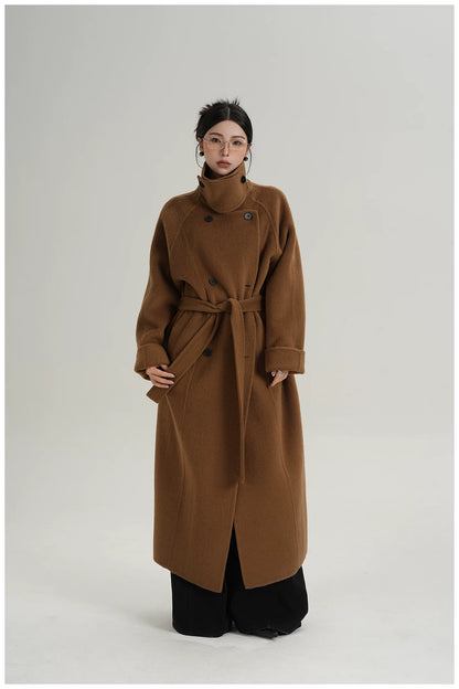 Armor-Collar Long Wool Coat