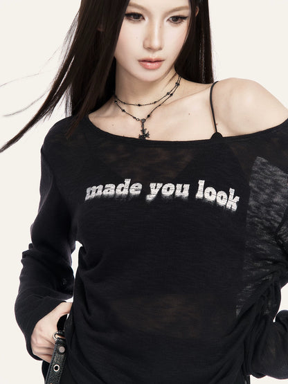 Diary Sheer Asymmetric Off-Shoulder T-Shirt