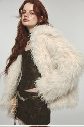 Furry Long Collar Faux Fur Coat - CHINASQUAD