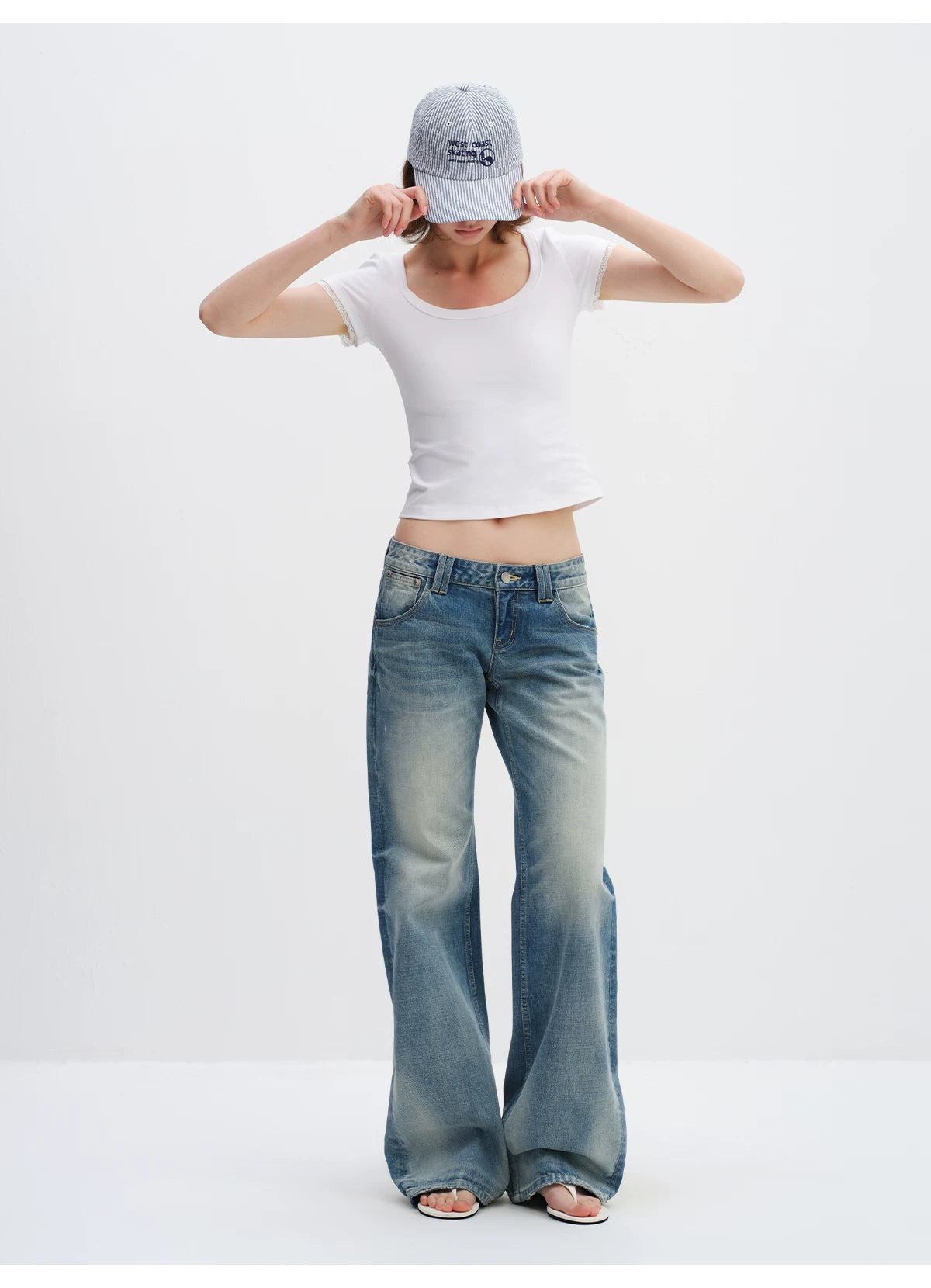 Vintage Washed Low-Rise Flared Denim Jeans