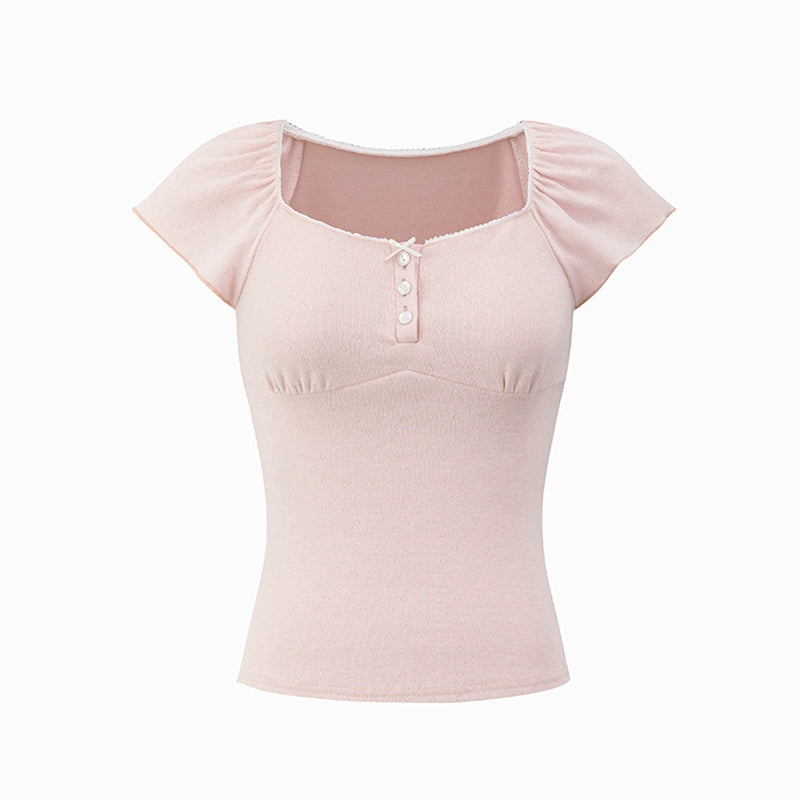 Pink Square Neck Short Sleeve T-shirt &amp; Cardigan Set - CHINASQUAD