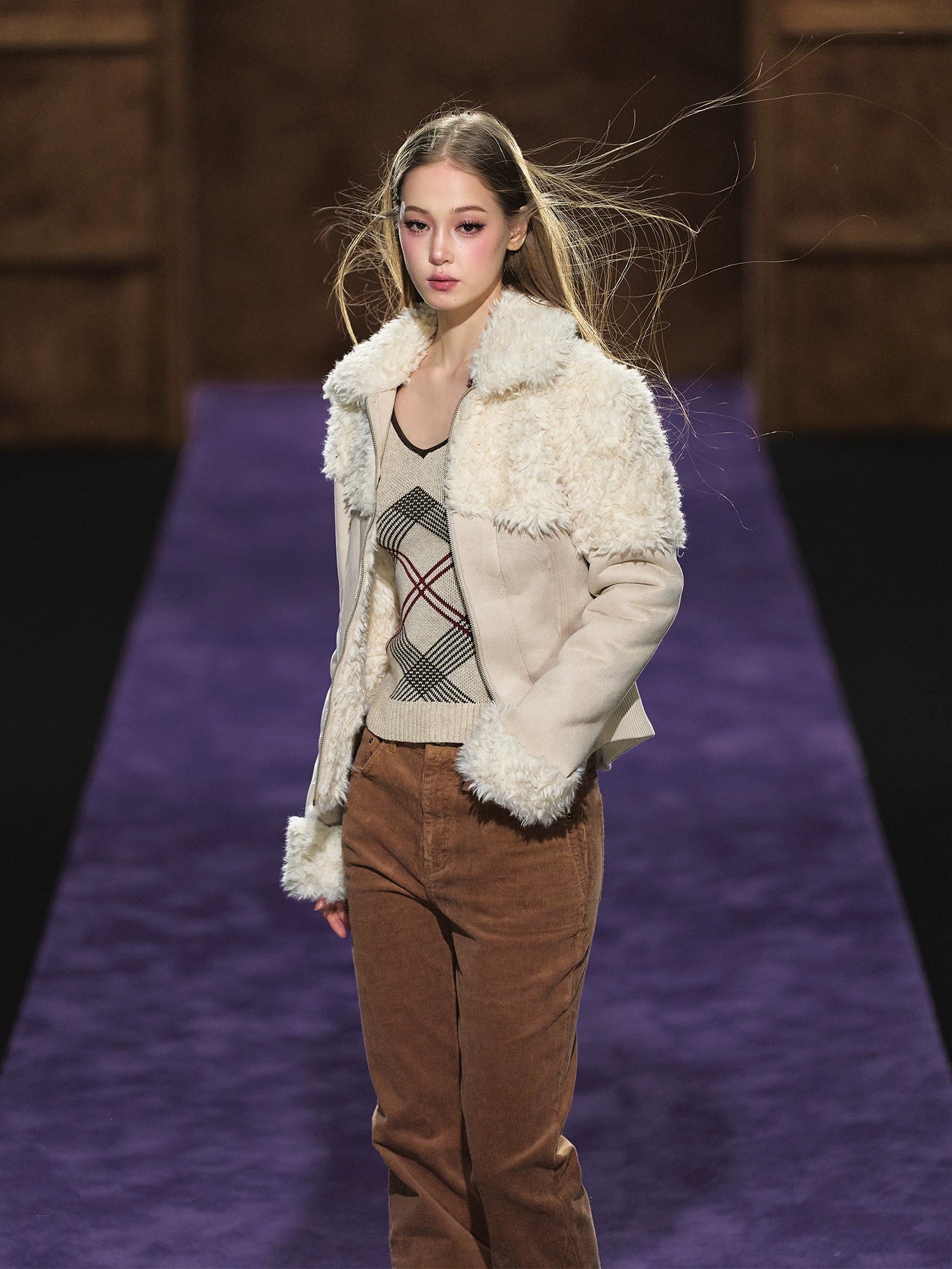 Faux Shearling Fitted Fur-Collar Jacket