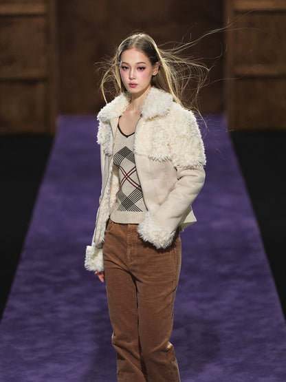 Faux Shearling Fitted Fur-Collar Jacket