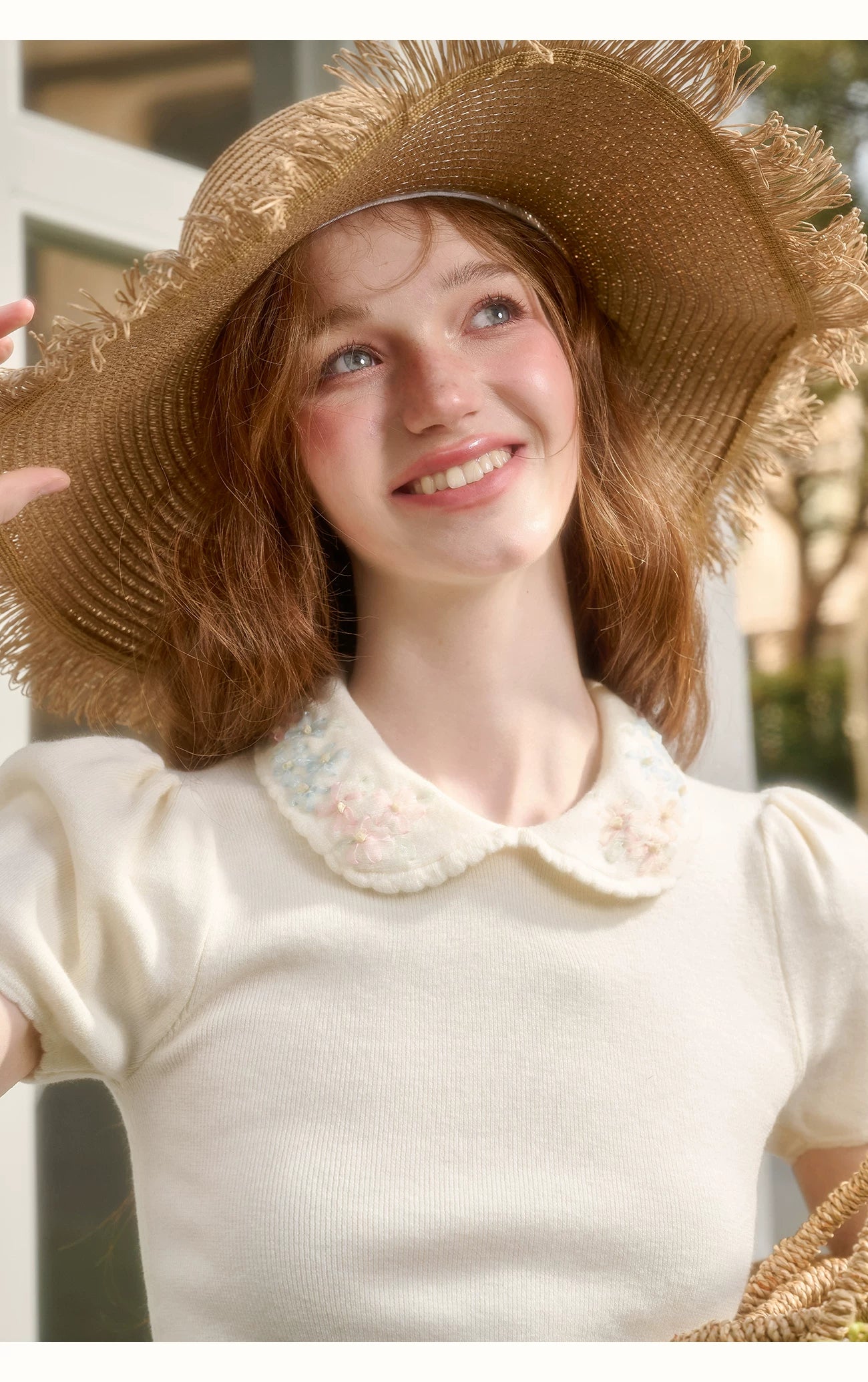 Frozen Flower Ribbon Embroidered Knit Top