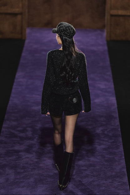 Shimmer V-Neck Sequin Detail Knit Cardigan