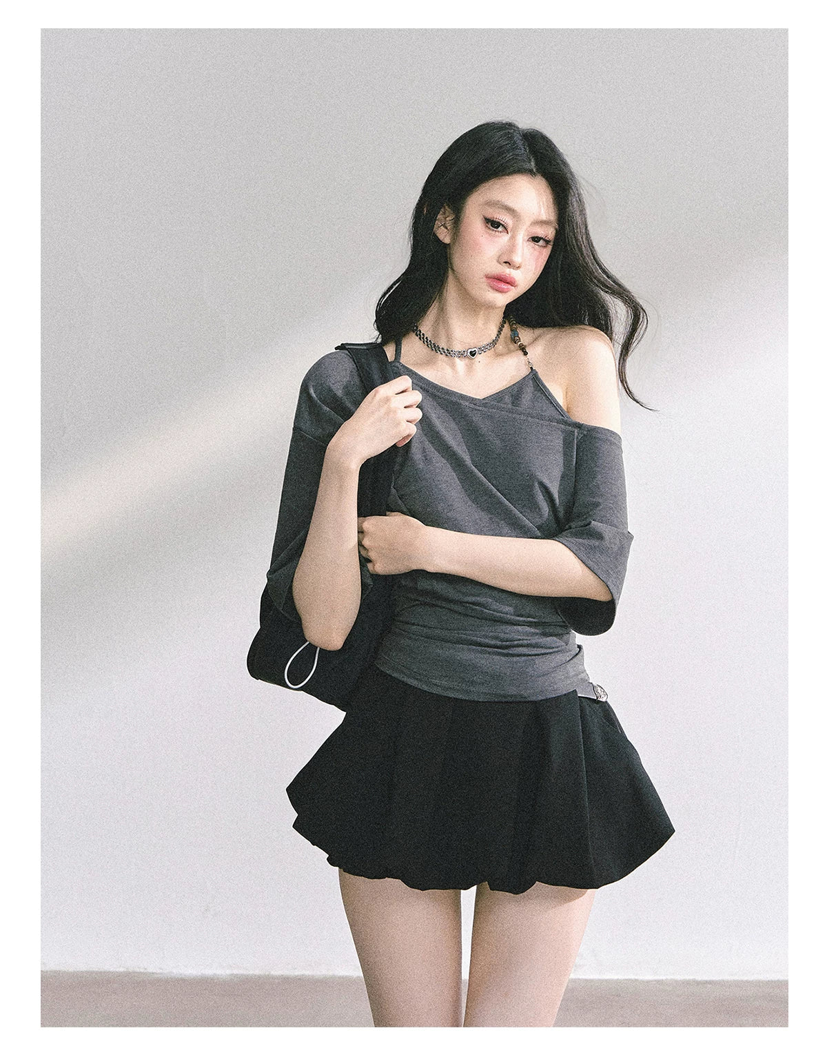 Asymmetric Short-Sleeve Halter Crop T-Shirt