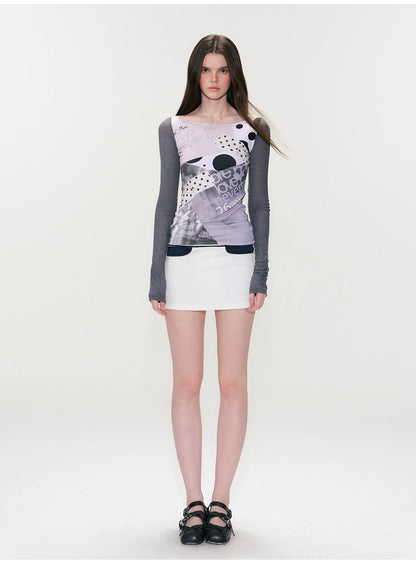 Color-Block Long-Sleeve Graphic T-Shirt