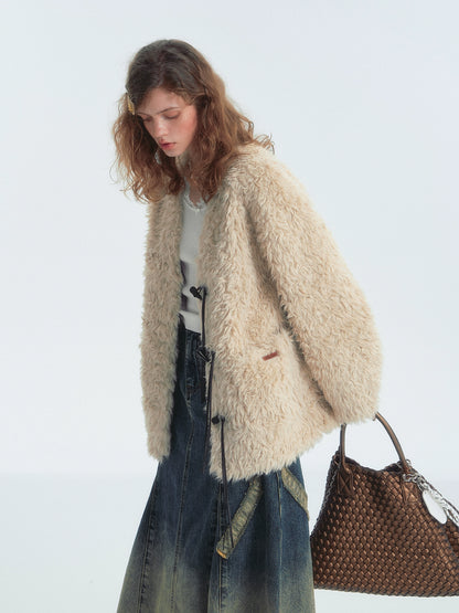 Toggle Button Fur-Trim Long Coat