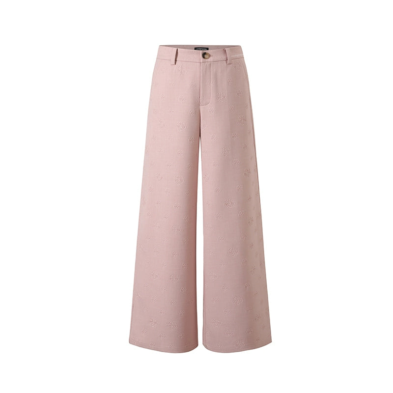 Pink &amp; Gray Camellia Print Wide-leg Pants