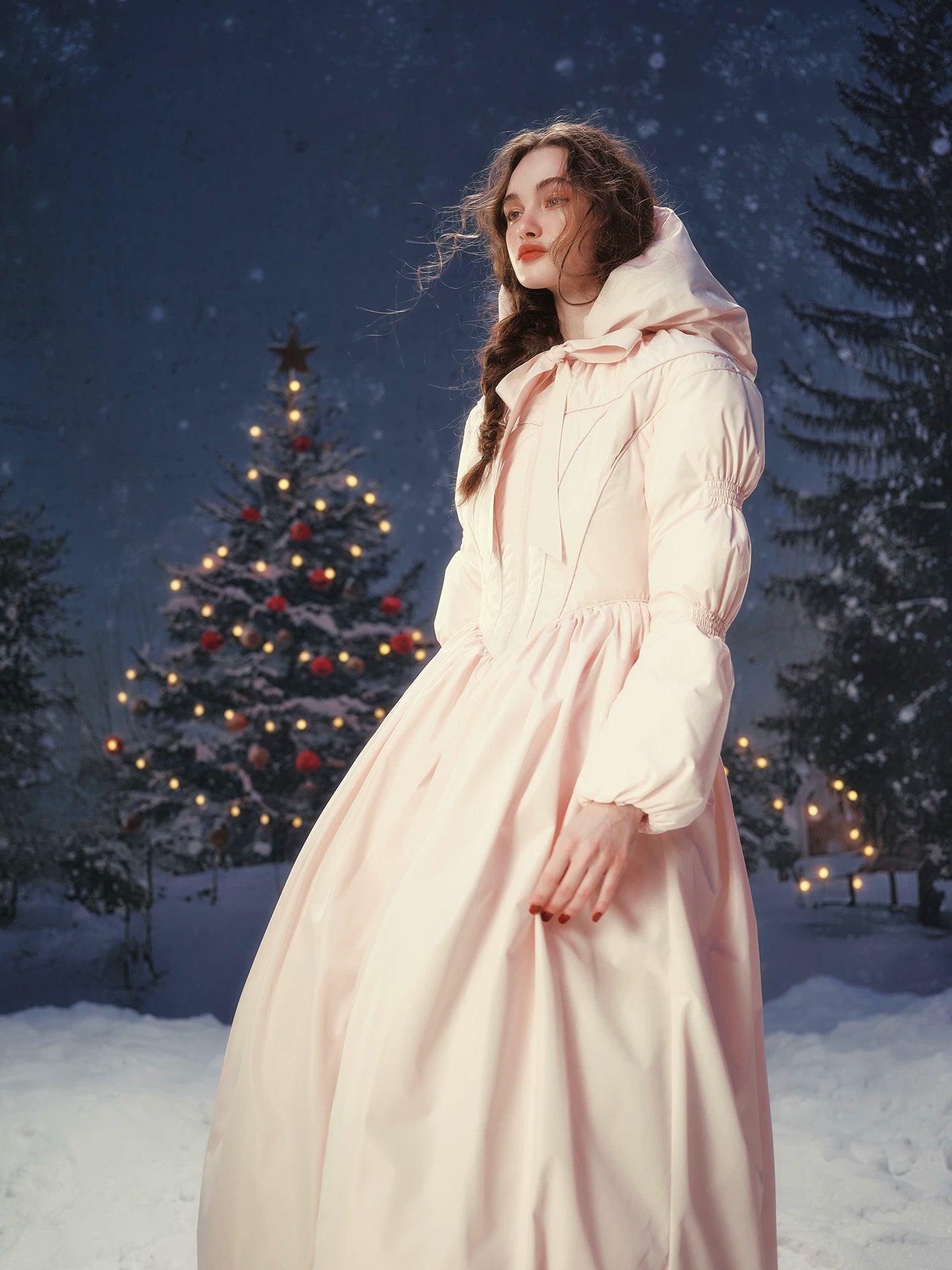 French Pink Tailored Long Down Coat