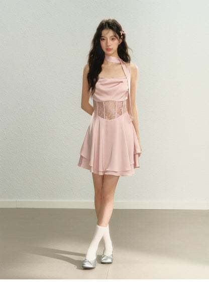 Satin Lace Panel Dress - CHINASQUAD