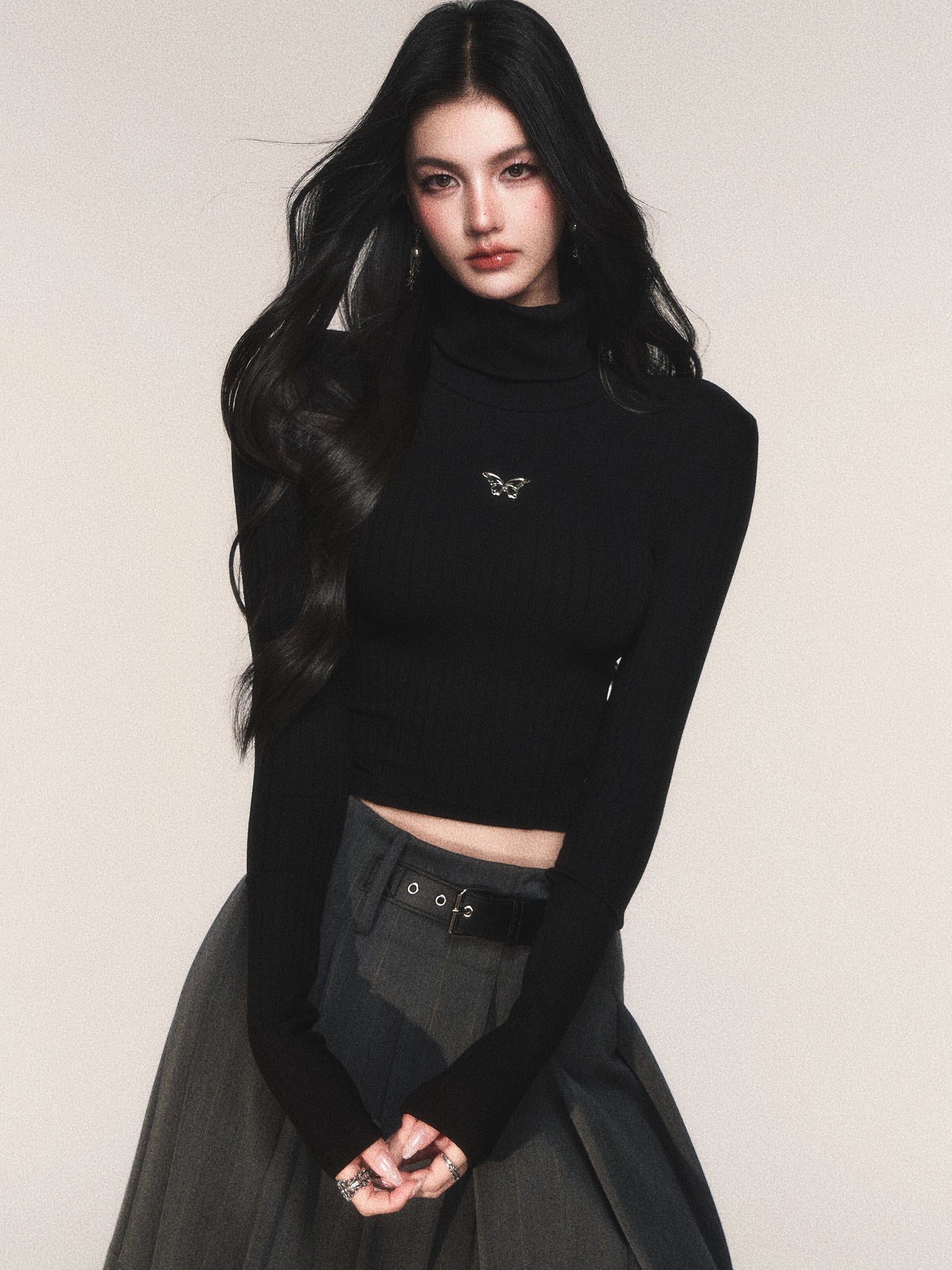 Ribbed Turtleneck Slim-Fit Knit T-Shirt