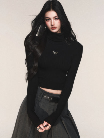 Ribbed Turtleneck Slim-Fit Knit T-Shirt