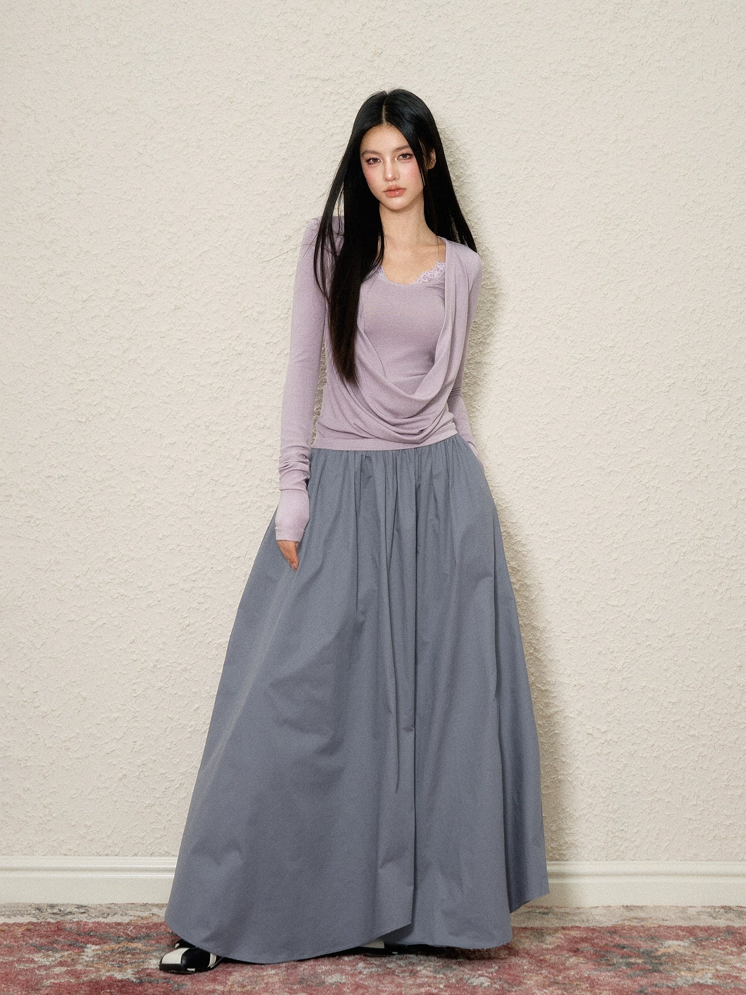 Asymmetrical Pleated Maxi Skirt