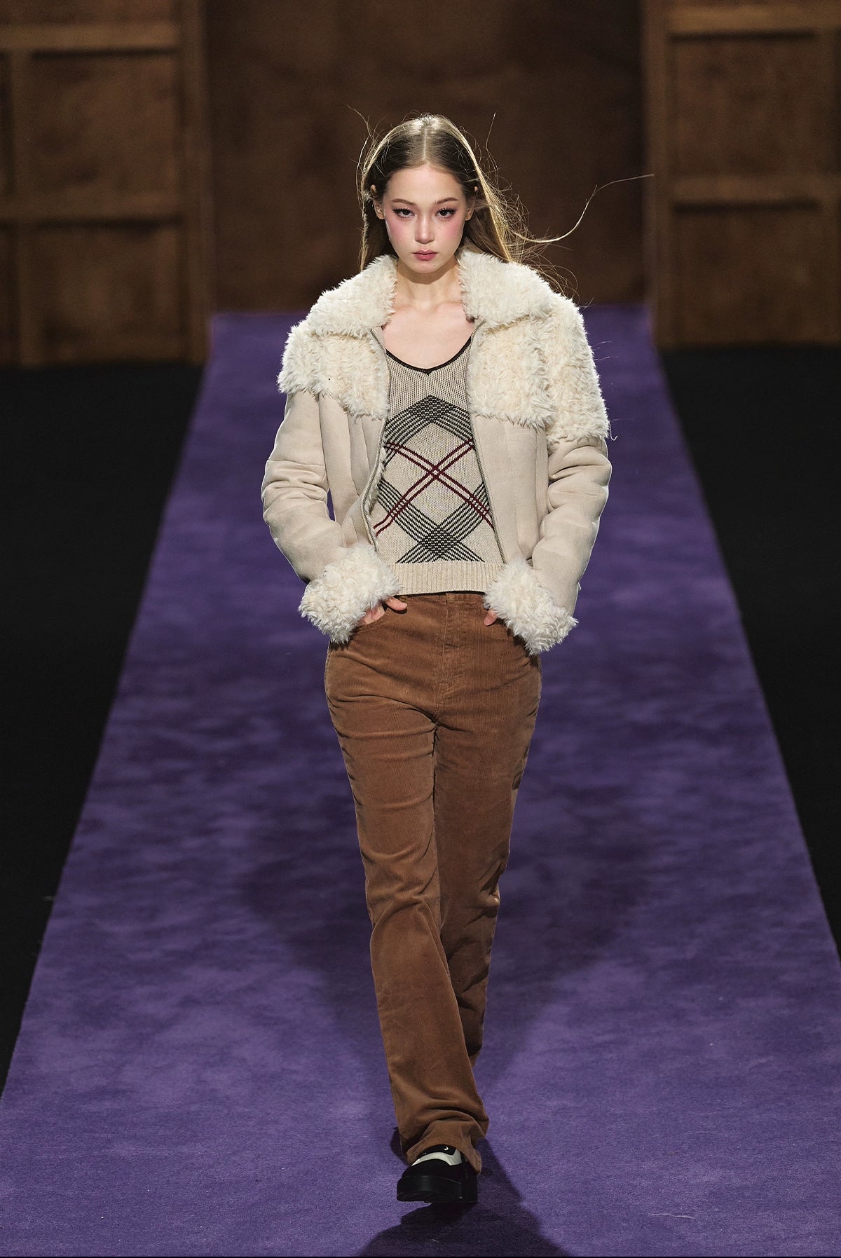 Faux Shearling Fitted Fur-Collar Jacket