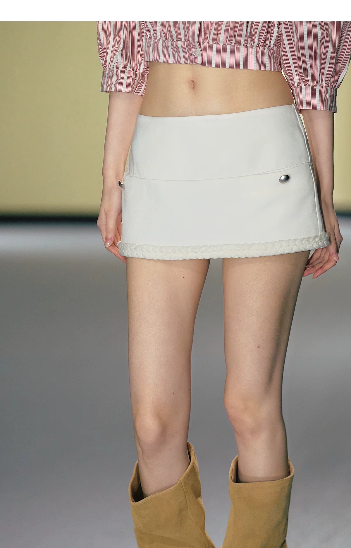 Minimalist Satin Crochet-Trim A-Line Mini Skirt