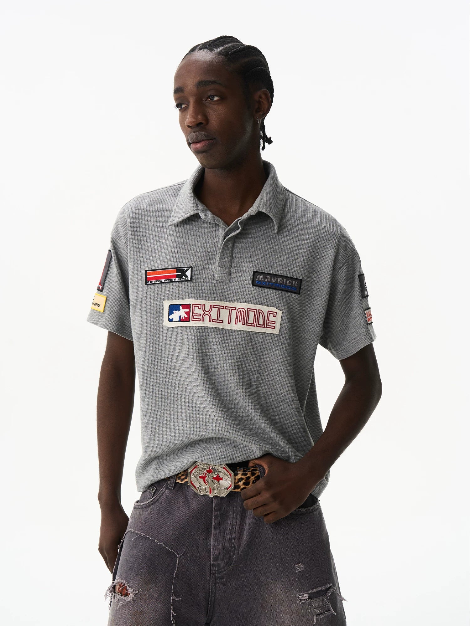 Waffle Texture Badge Polo Shirt