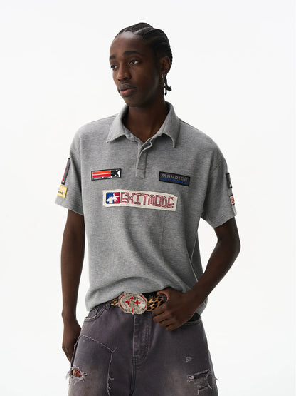 Waffle Texture Badge Polo Shirt