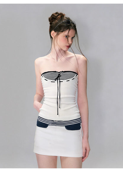 Vintage Nautical Contrast Stripe Bodycon Mini Skirt