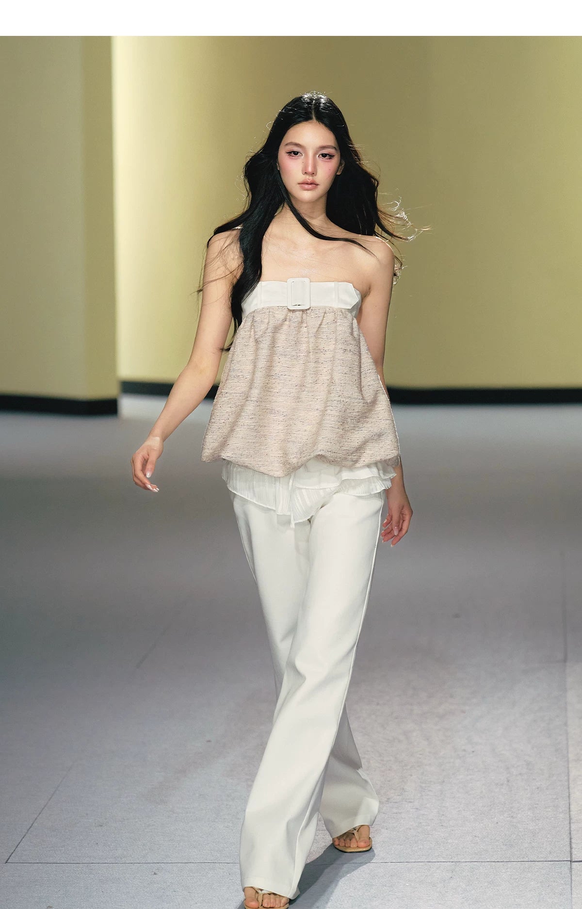 Textured Tweed Bubble-Hem Bandeau Top