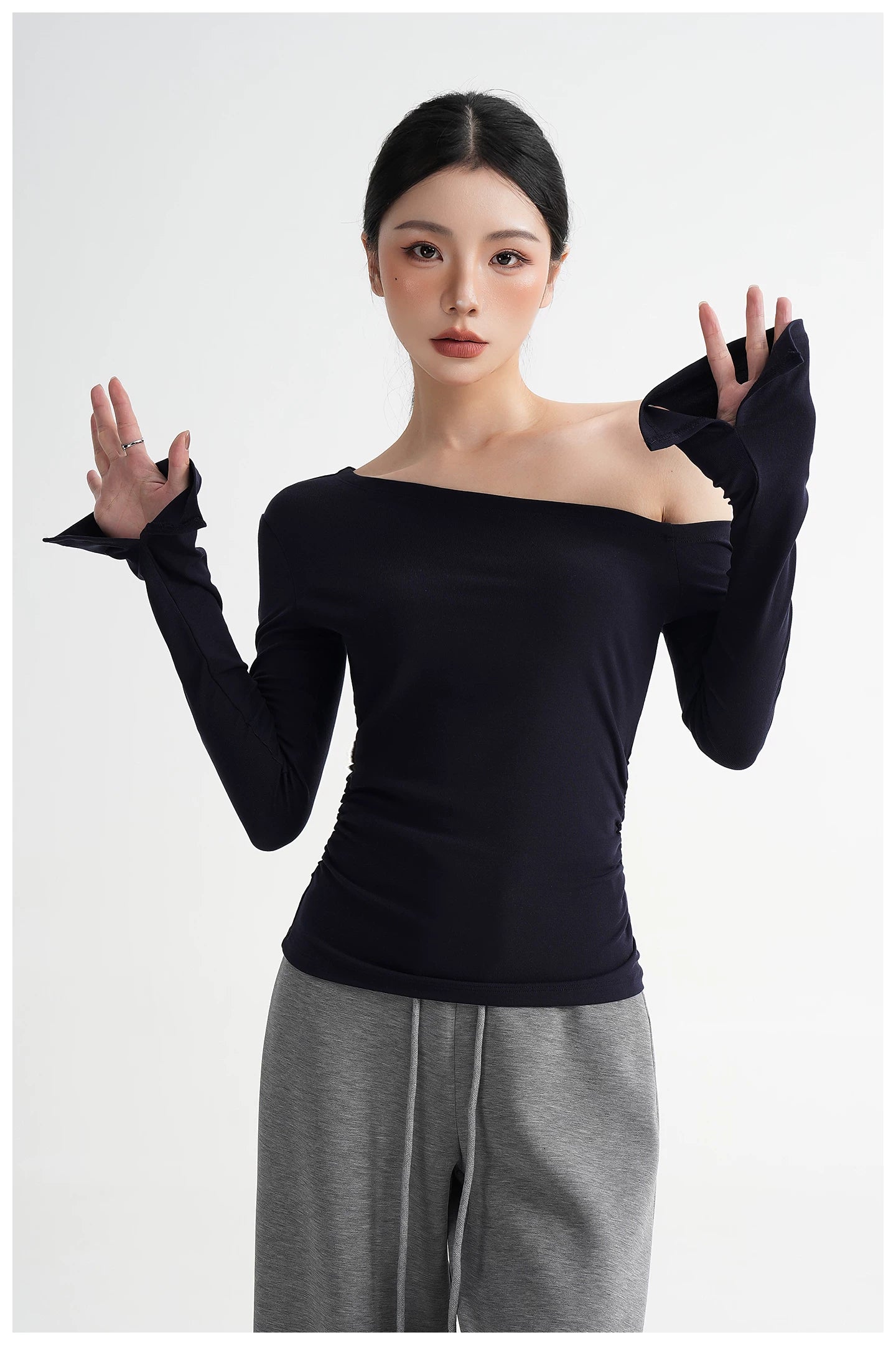 One-Shoulder Lyocell Flared Sleeve Fitted T-Shirt