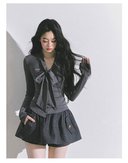 Minimal Korean V-Neck Long-Sleeve T-Shirt