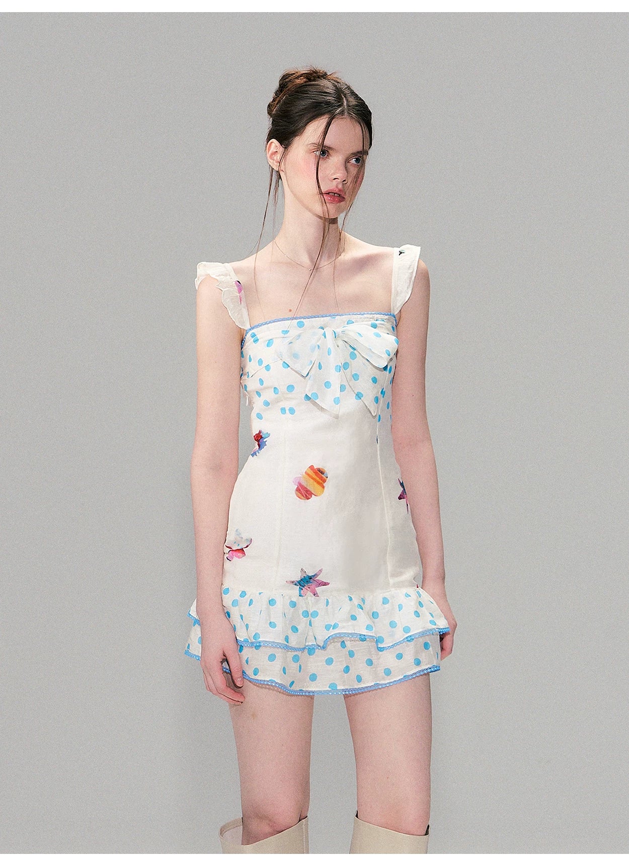 Vintage Contrast Print Flutter Strap Mini Dress