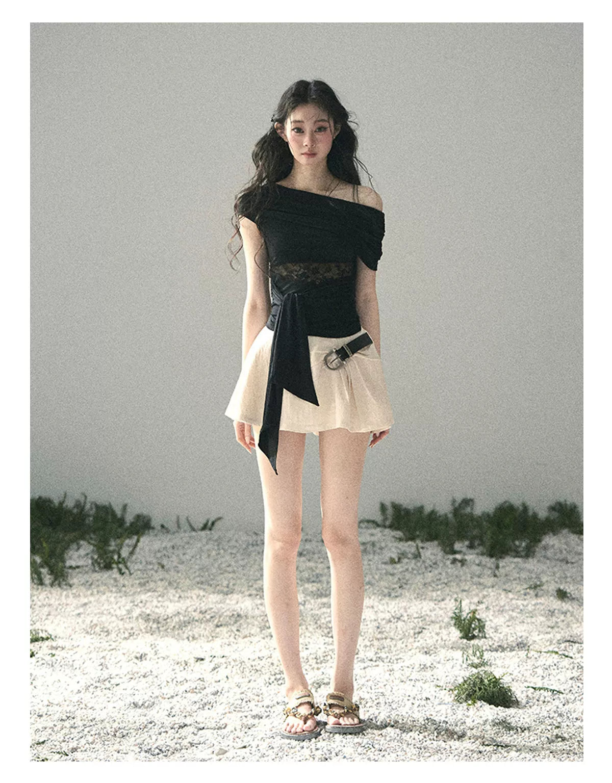 Off-Shoulder Lace Tie Top