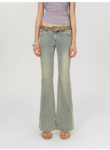 Vintage Washed Low-Rise Flared Denim Jeans