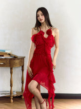 Rose Ruffle Trim Sling Dress - CHINASQUAD