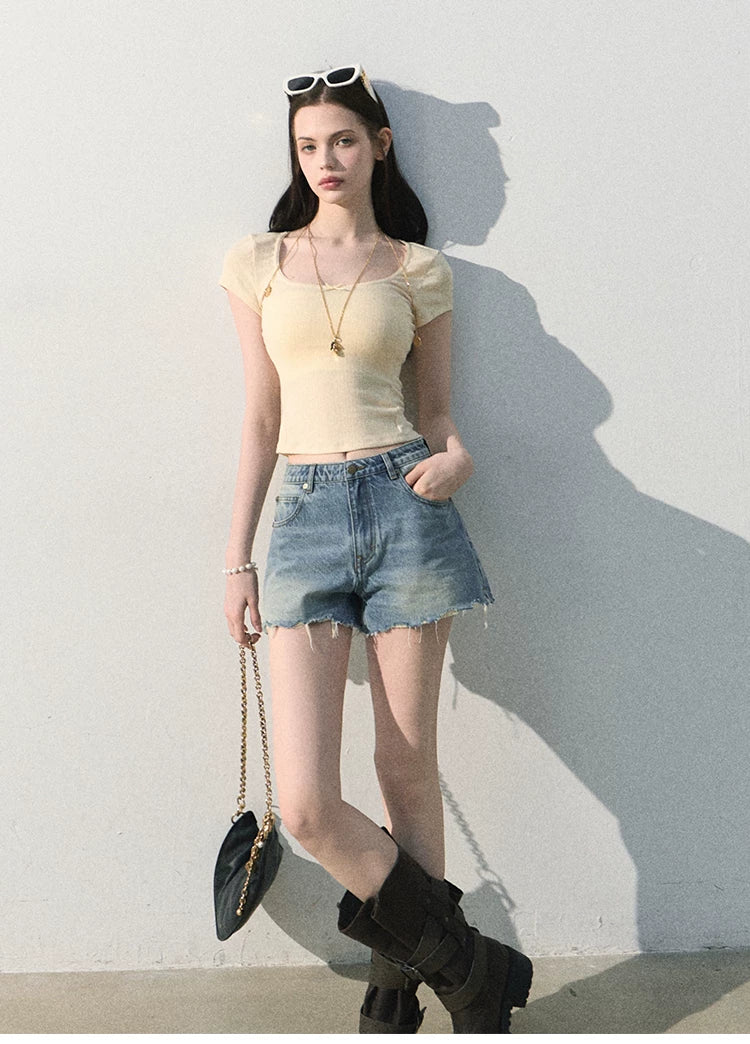 Faded Trace Vintage Distressed Denim Shorts