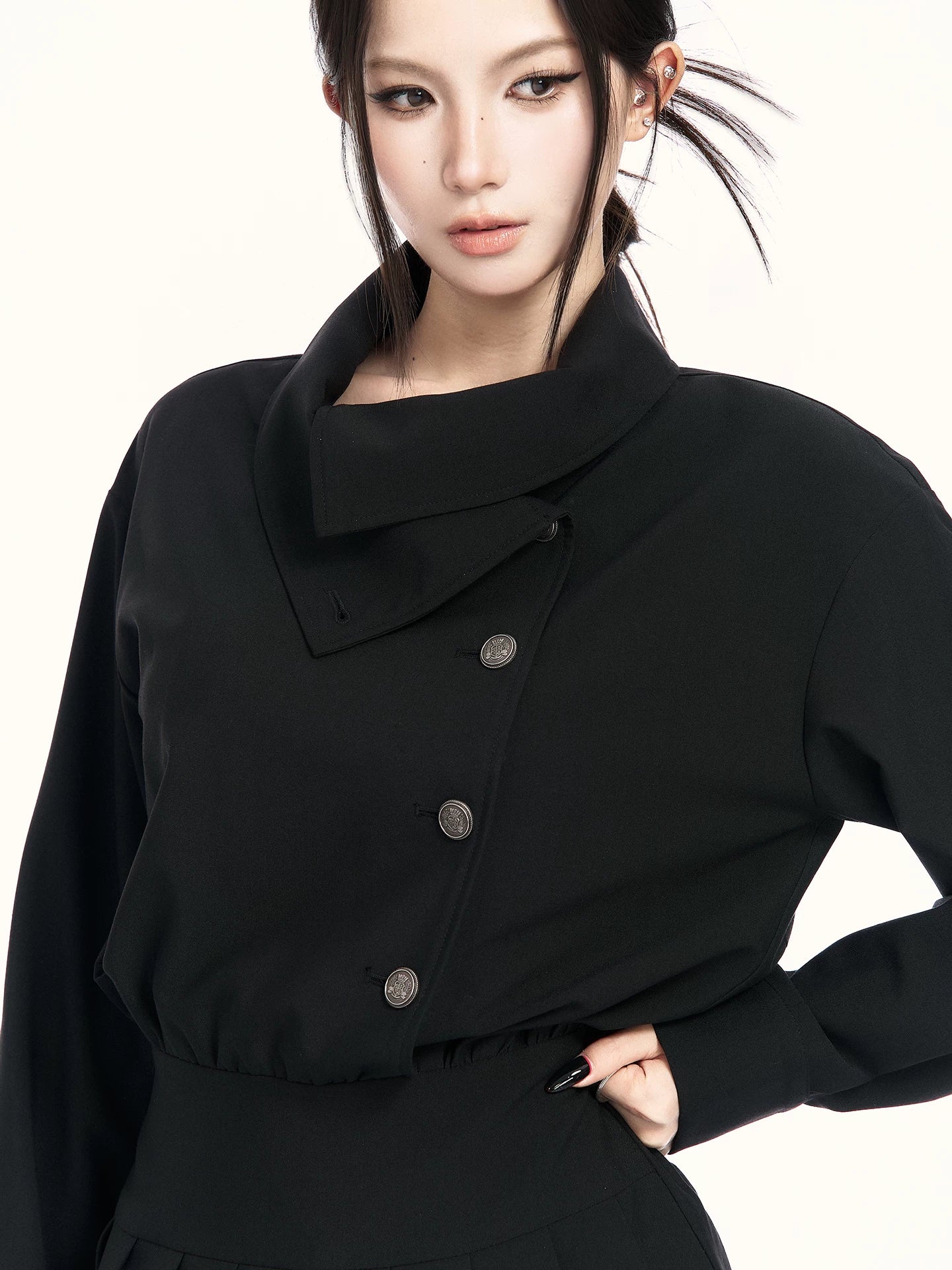 Trench-Inspired Pleated Waist Dress