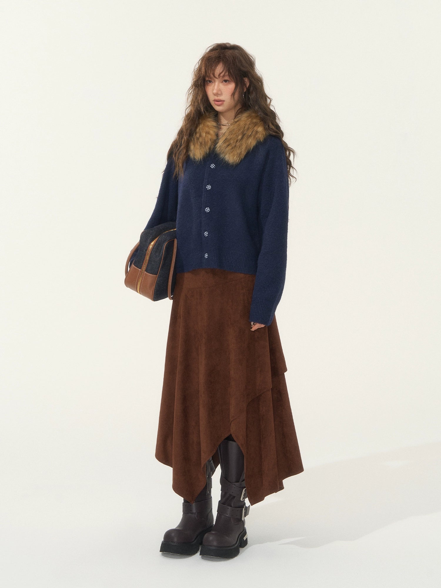 Detachable Fur-Collar Fleece Hooded Cardigan