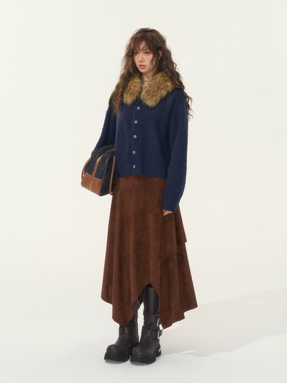 Detachable Fur-Collar Fleece Hooded Cardigan