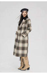 (Final Sale) Coffee Woolen Plaid Coat - CHINASQUAD