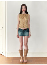 Vintage Washed V-Waist Denim Mini Skirt NeverMore