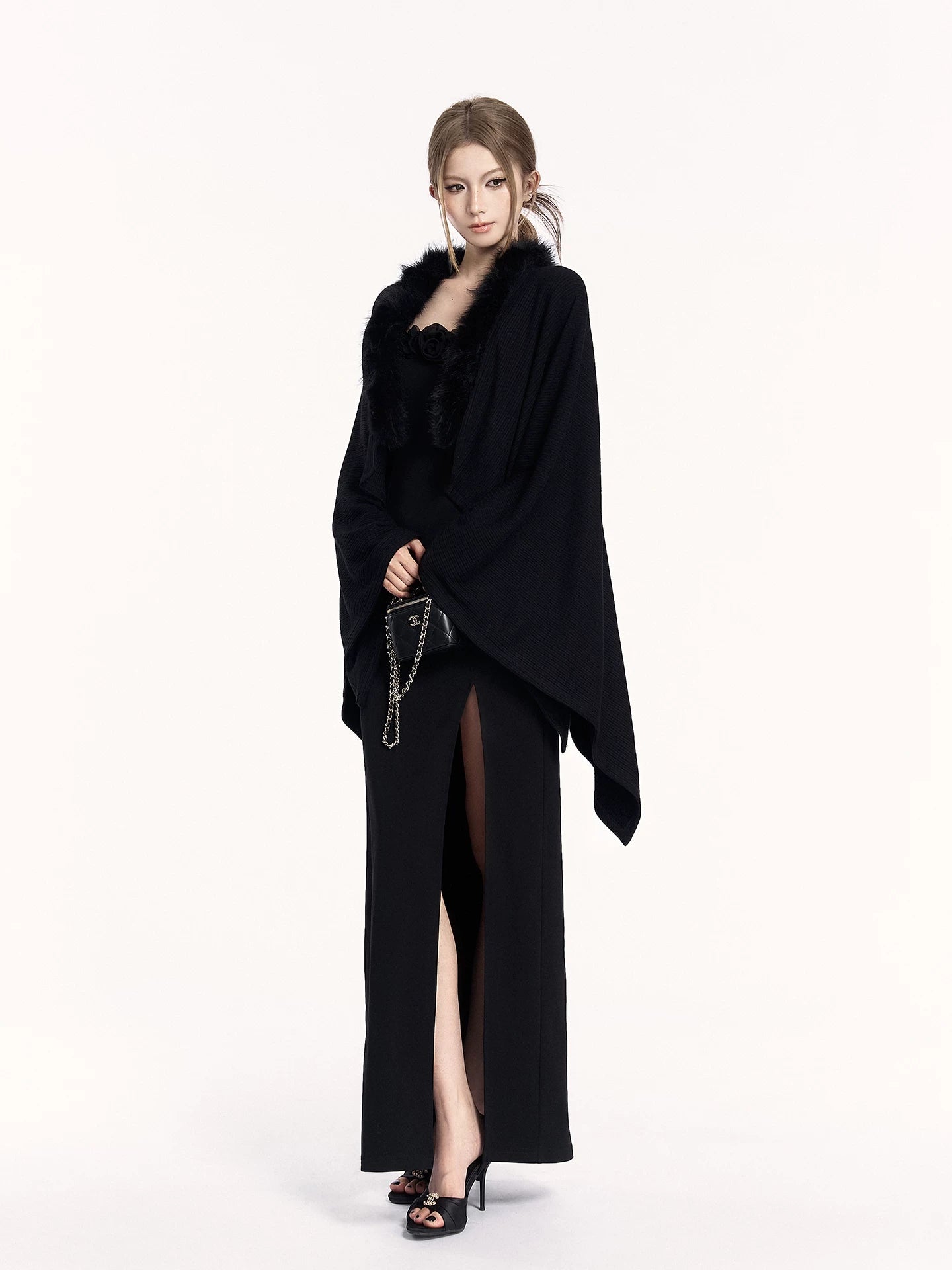Asymmetric Cable-Knit Draped Cardigan Cape