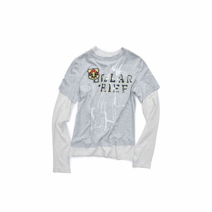 Layered Dog Print Long Sleeve Top