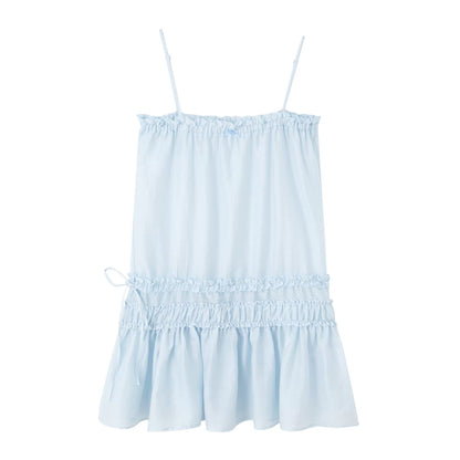 Layered Ruffle Strap Dress &amp; Sheer High-Neck Tee Set