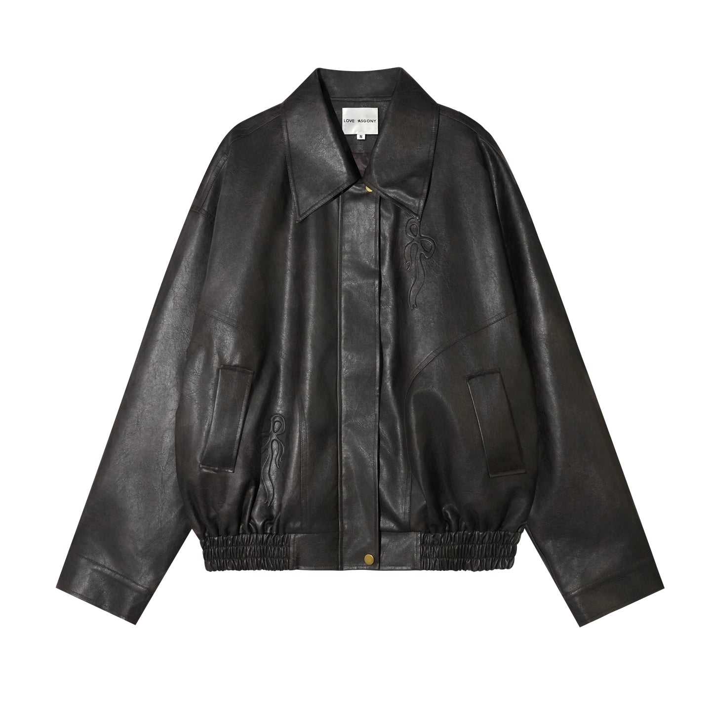 Vintage Bow Embossed Leather Jacket