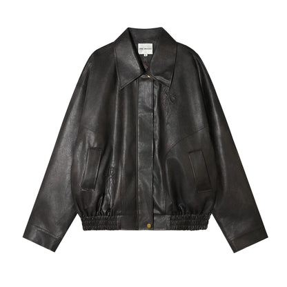 Vintage Bow Embossed Leather Jacket