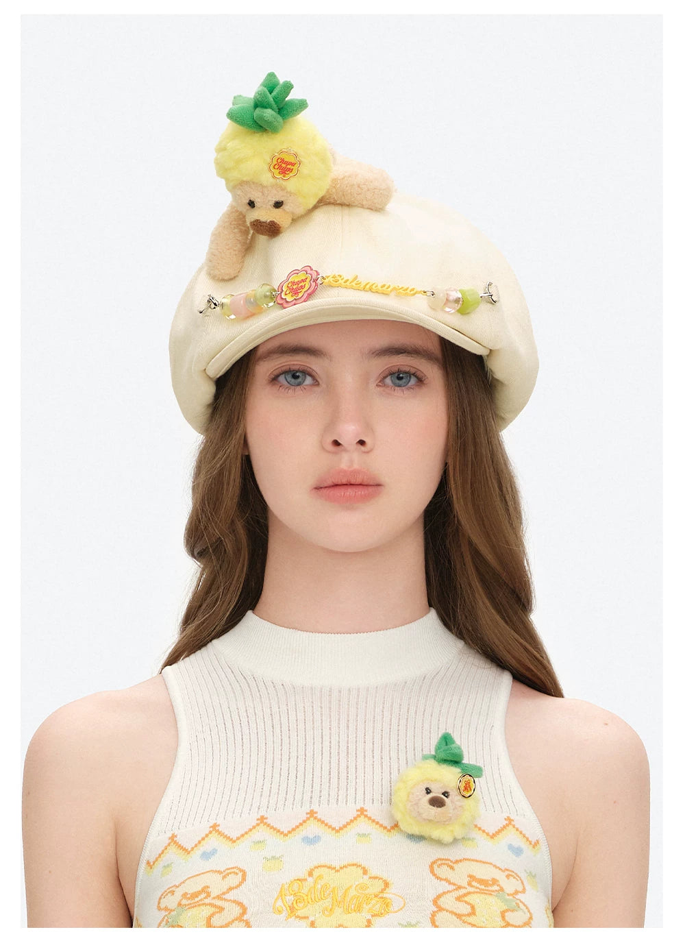Chupa Chups Chain Detail Denim Beret