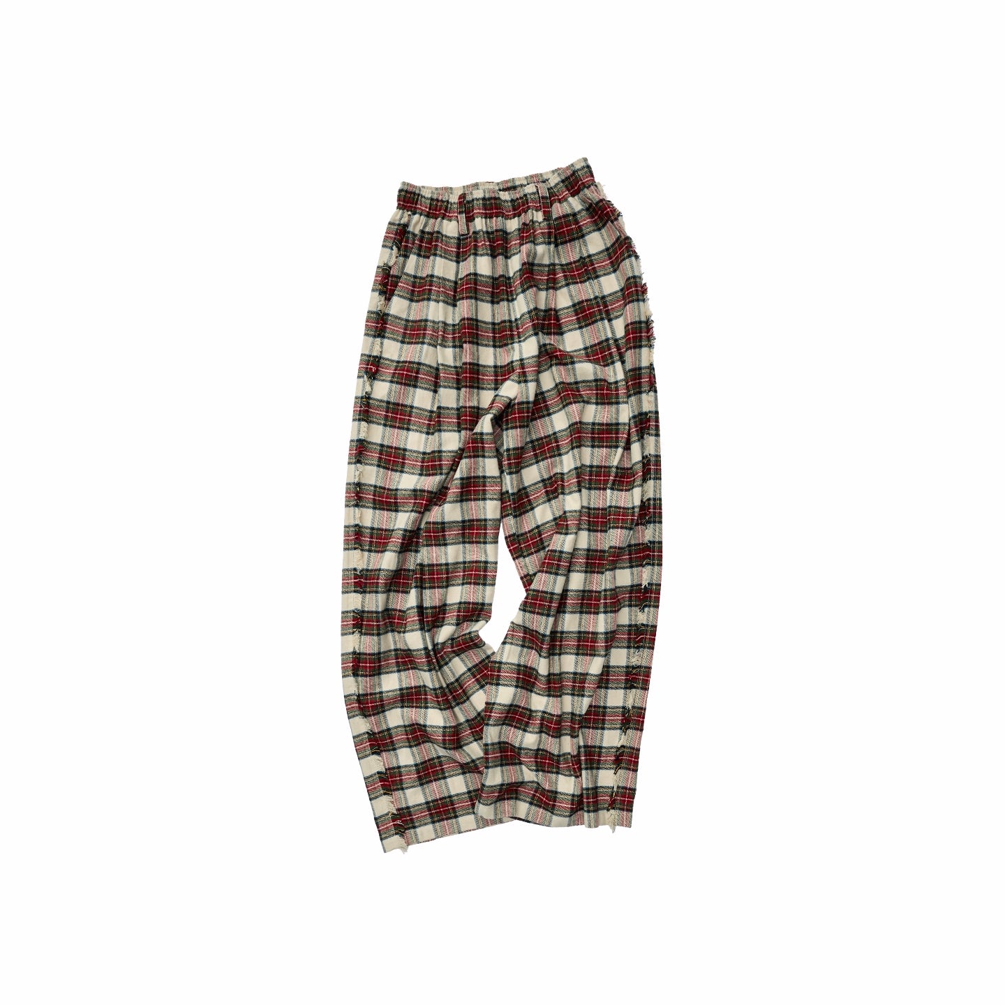 Vintage Red Plaid Brushed Cotton Wide-Leg Pants