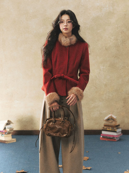 Two-Tone Tie-Detail Wool-Blend Jacket